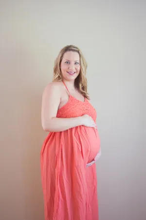 Coral Eyelet Maternity Maxi Dress