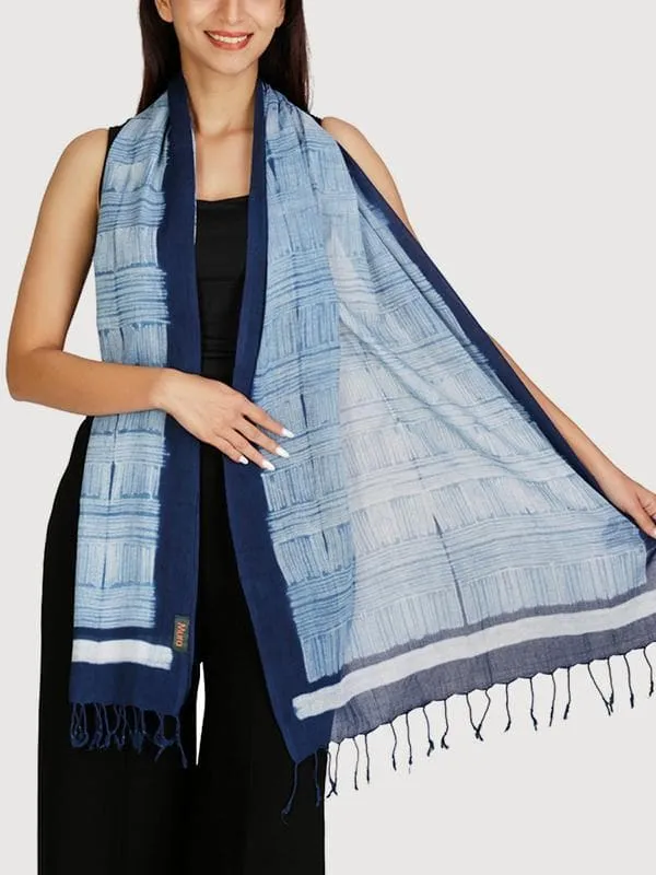 Cotton Shibori Stole White and Indigo