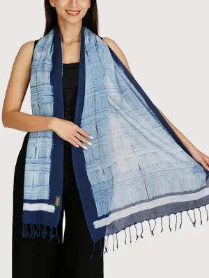 Cotton Shibori Stole White and Indigo