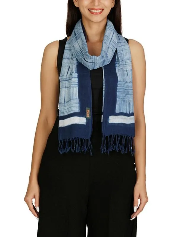 Cotton Shibori Stole White and Indigo
