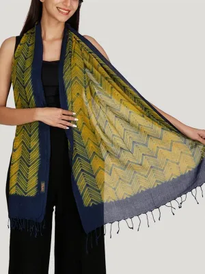 Cotton Shibori Stole Yellow and Indigo
