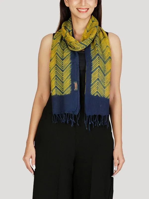 Cotton Shibori Stole Yellow and Indigo