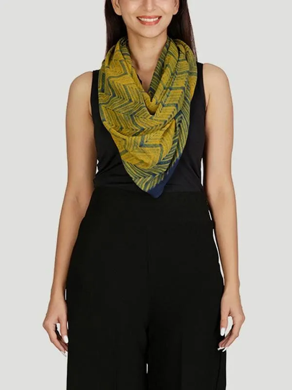 Cotton Shibori Stole Yellow and Indigo