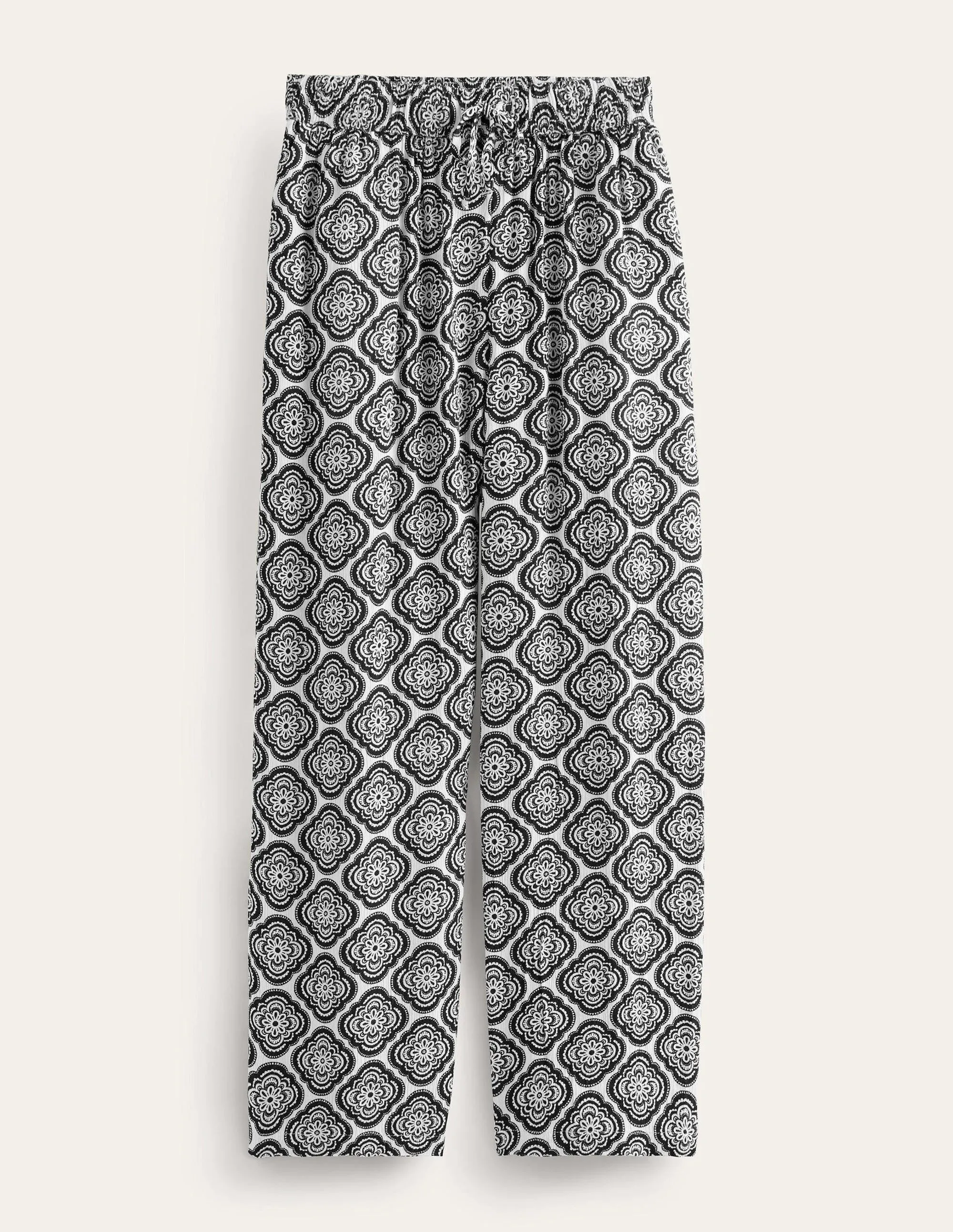 Crinkle Tapered Trousers-Black, Botanic Blush