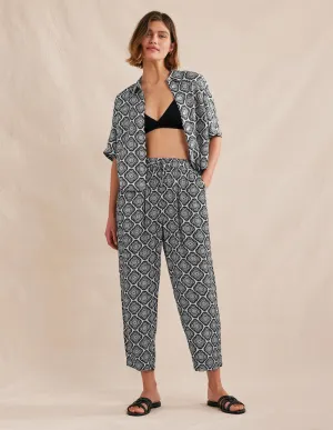 Crinkle Tapered Trousers-Black, Botanic Blush