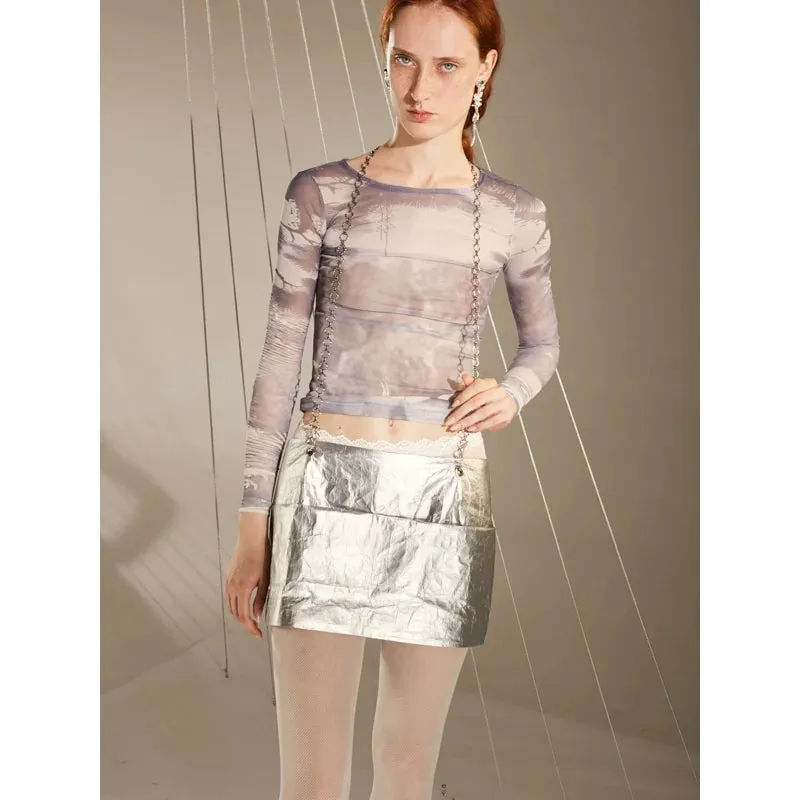 Crinkled Metallic Mini Skirt