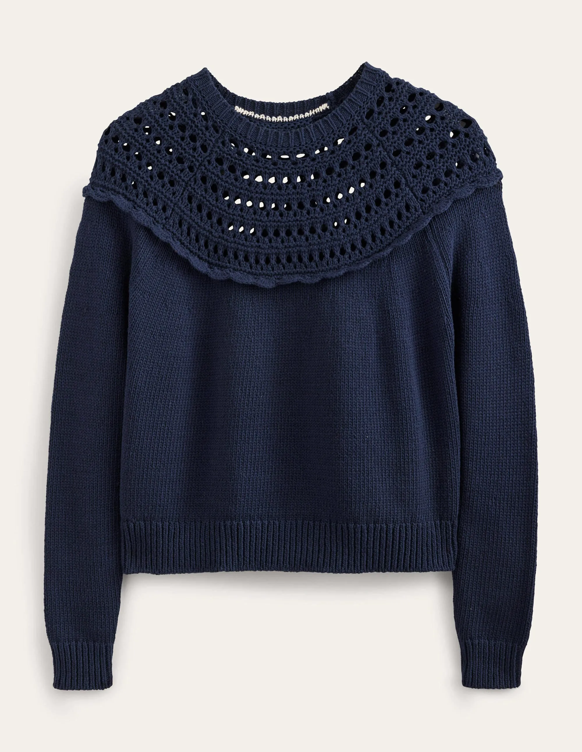Crochet Yoke Jumper-Navy