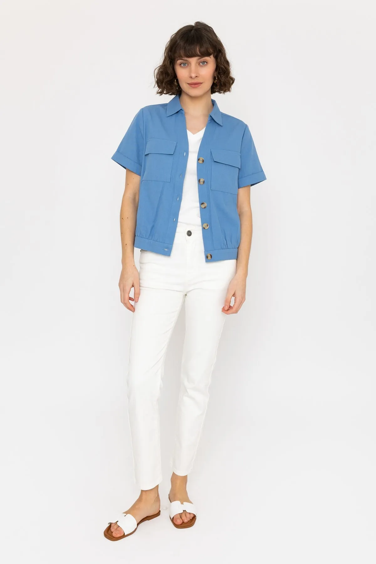 Crop Short Jacket in Blue