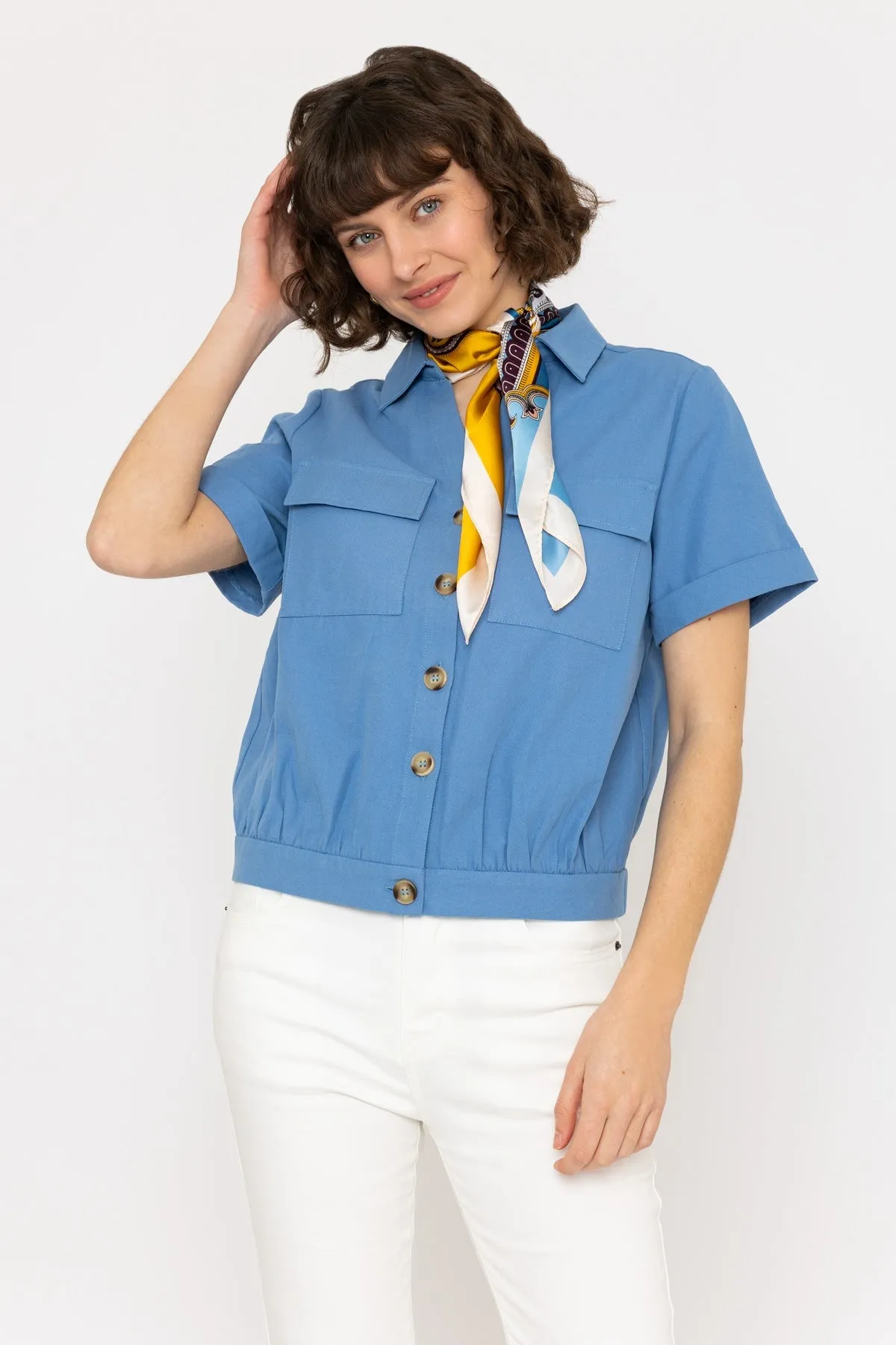 Crop Short Jacket in Blue