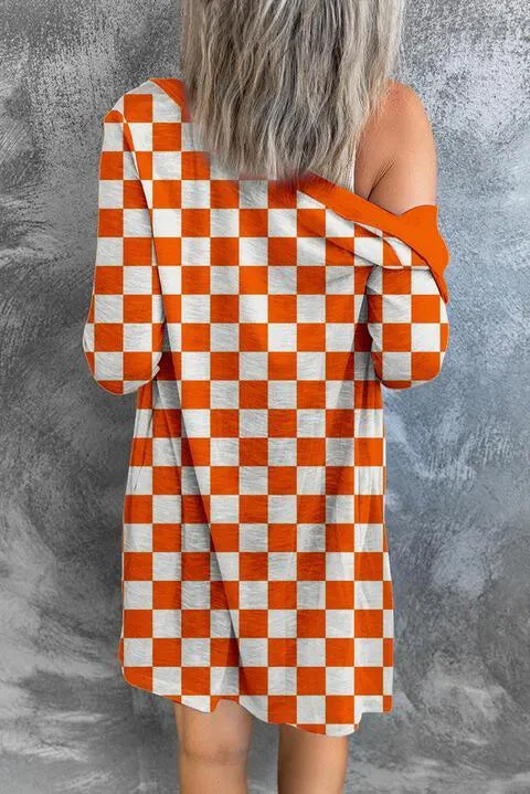 Cuddling Button Up Long Checkered Cardigan