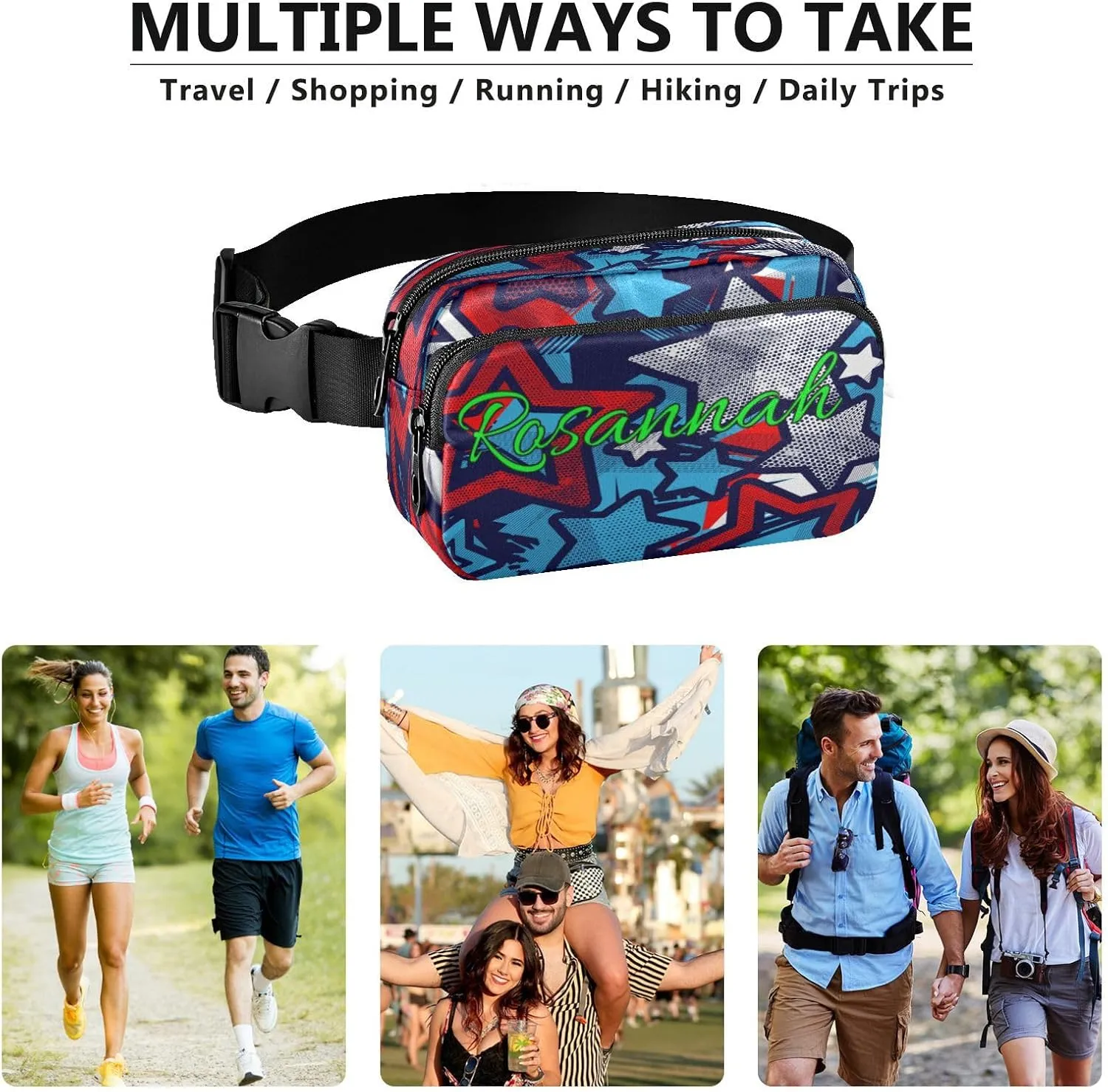 Custom 4th Of July Usa Belt Bag for Women Men Independence Day Star Fanny Pack Small Waist Pouch Crossbody Bags for Outdoor Hiking Running Travel