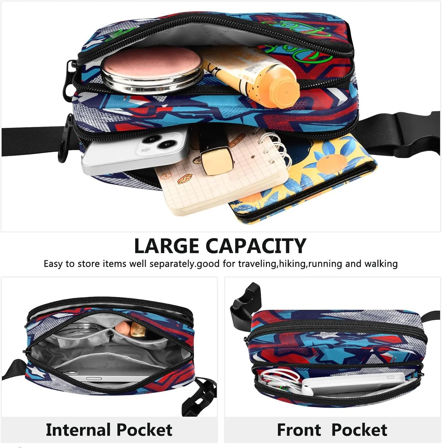 Custom 4th Of July Usa Belt Bag for Women Men Independence Day Star Fanny Pack Small Waist Pouch Crossbody Bags for Outdoor Hiking Running Travel