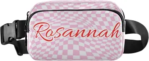 Custom Distorted Checkered Pink Belt Bag for Women Men Fanny Pack Small Waist Pouch Crossbody Bags for Outdoor Hiking Running Travel
