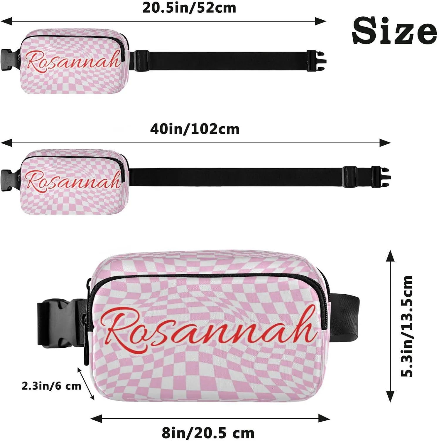 Custom Distorted Checkered Pink Belt Bag for Women Men Fanny Pack Small Waist Pouch Crossbody Bags for Outdoor Hiking Running Travel