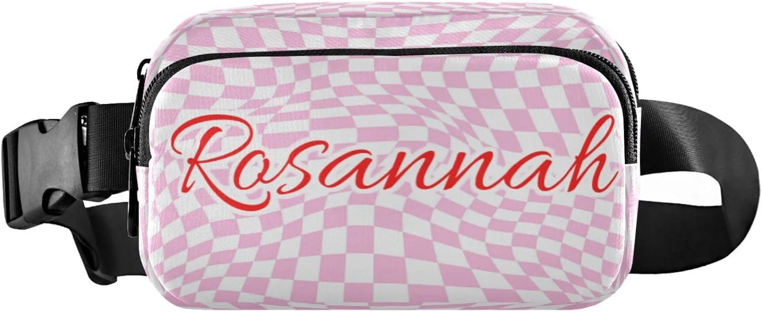Custom Distorted Checkered Pink Belt Bag for Women Men Fanny Pack Small Waist Pouch Crossbody Bags for Outdoor Hiking Running Travel