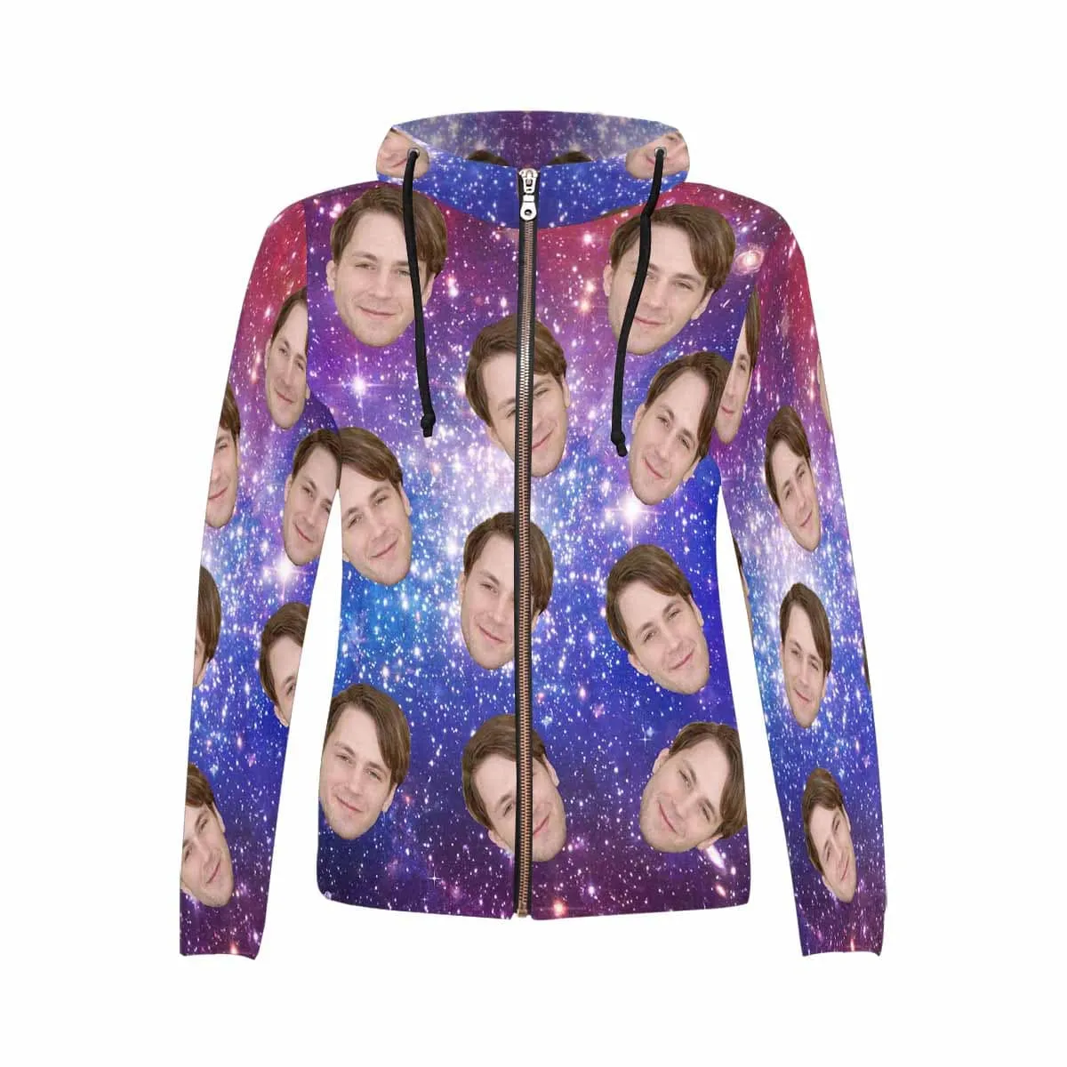 Custom Face Full Zip Hoodie Starry Women's All Over Print Zipper Hoodie with Husband Face