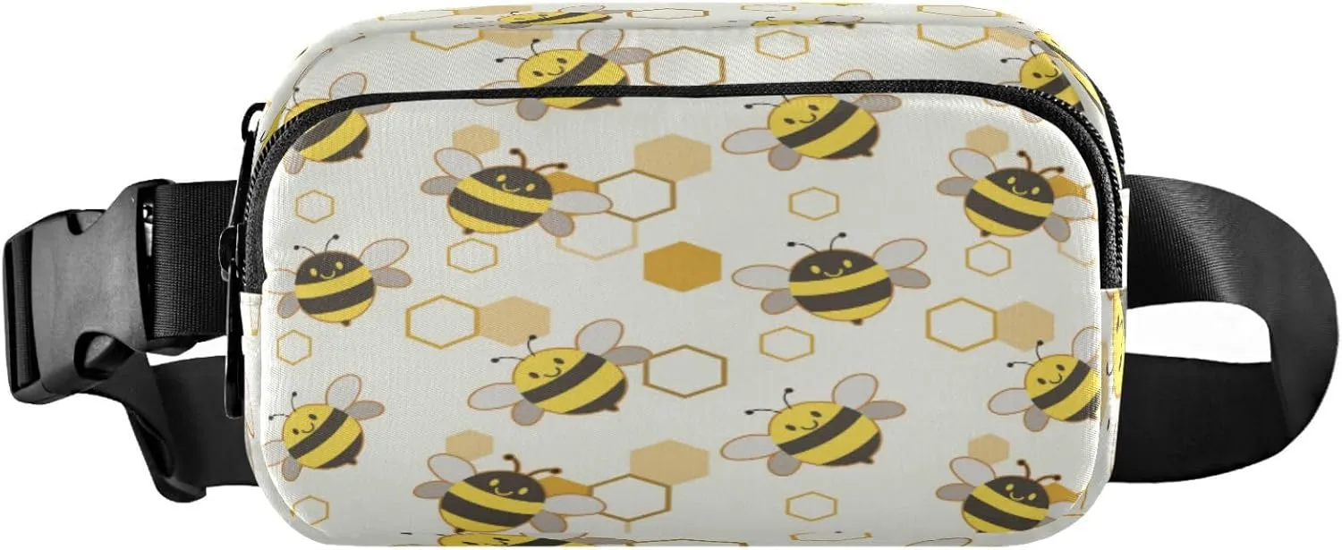 Cute Bees Honeycomb Belt Bag for Women Men Fanny Pack Small Waist Pouch Crossbody Bags for Outdoor Hiking Running Travel