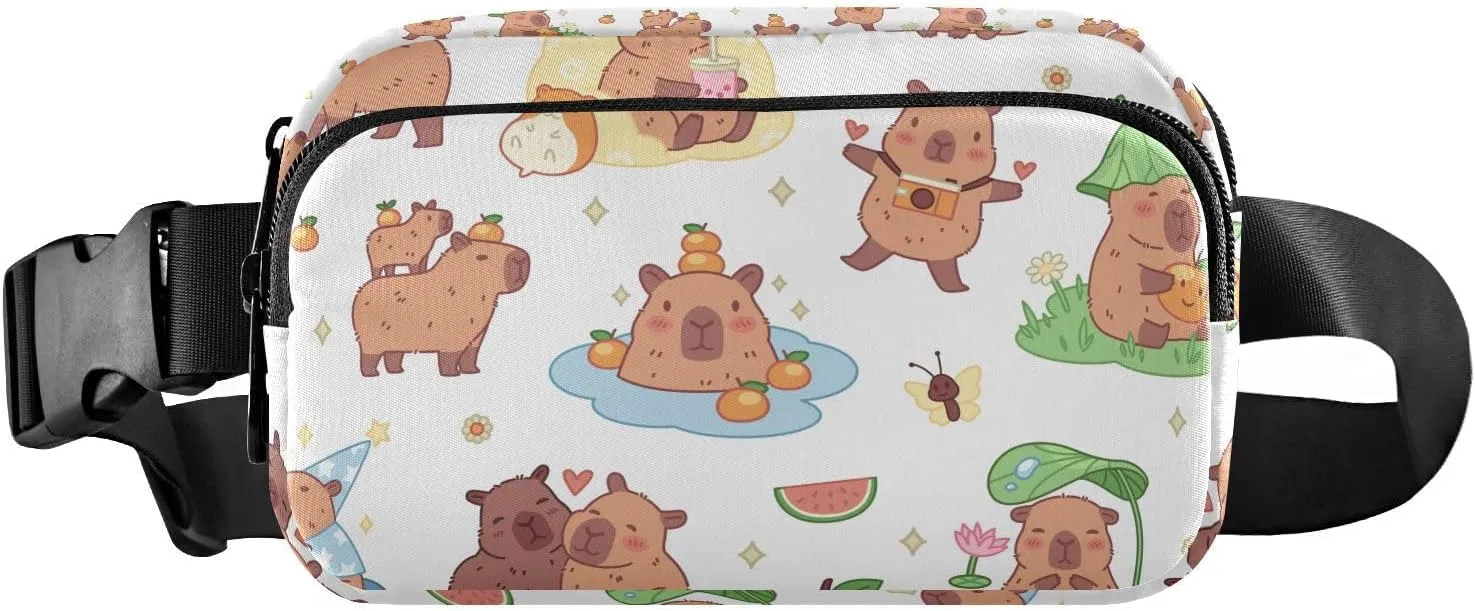 Cute Capybaras White Fanny Pack for Women Men Crossbody Belt Bag Fashion Waist Packs Purse with Adjustable Strap Bumbags for Running Hiking Cycling