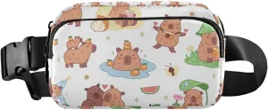 Cute Capybaras White Fanny Pack for Women Men Crossbody Belt Bag Fashion Waist Packs Purse with Adjustable Strap Bumbags for Running Hiking Cycling