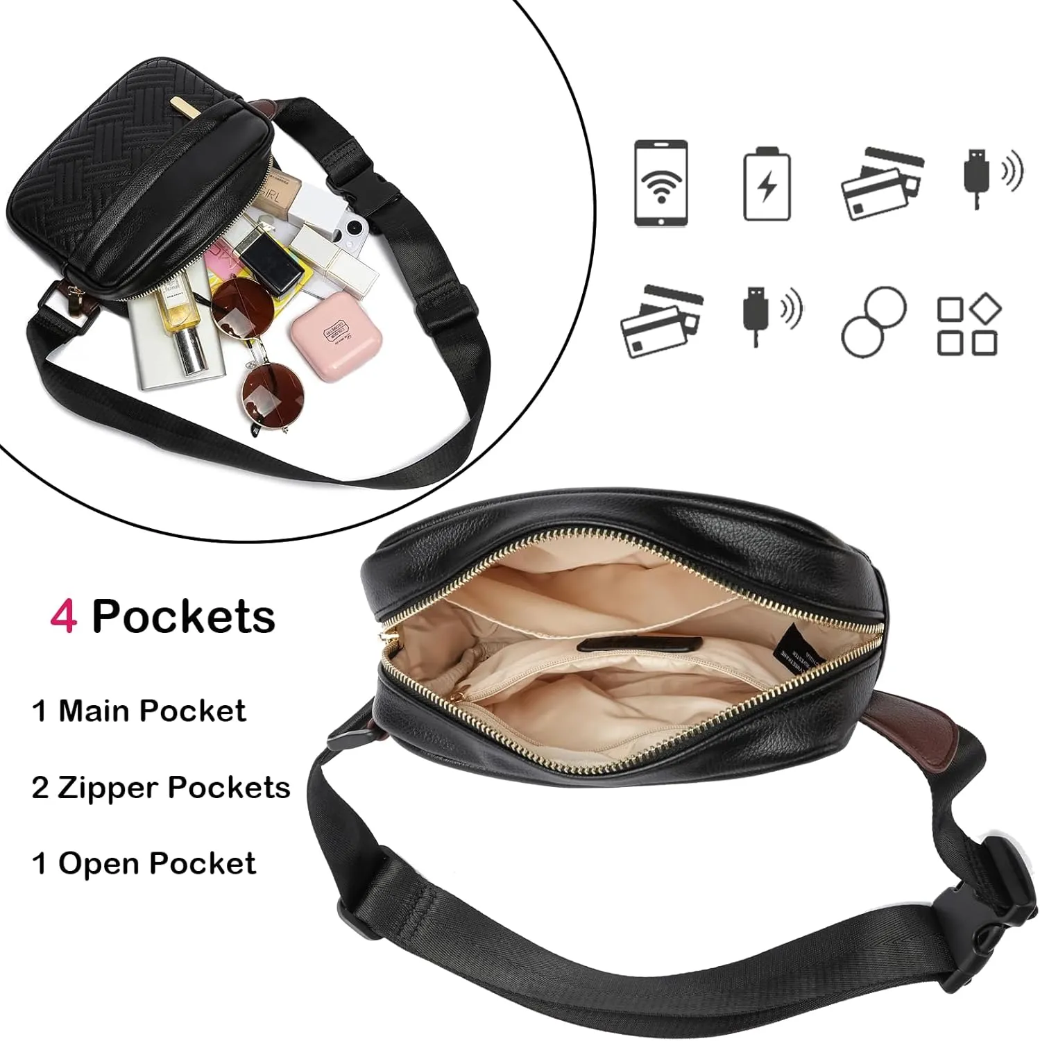 Cute Fanny Packs for WomenWaist Belt Bag Purse for Women. Vegan Leather Women's Fanny Pack