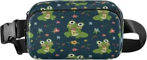 Cute Frog Ice Cream Flower Belt Bag for Women Men Fanny Pack Small Waist Pouch Crossbody Bags for Outdoor Hiking Running Travel