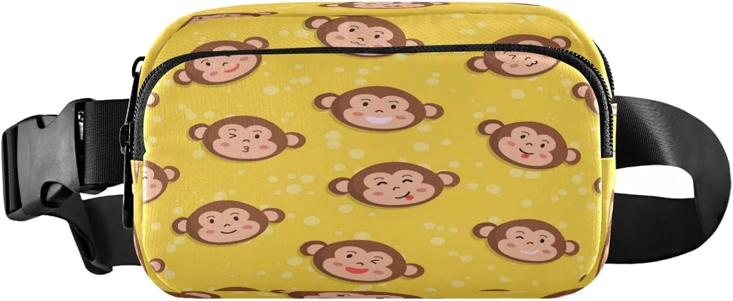 Cute Monkey Yellow Bubble Belt Bag for Women Men Fanny Pack Small Waist Pouch Crossbody Bags for Outdoor Hiking Running Travel