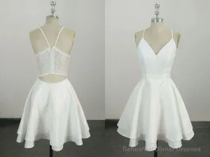 Cute Spaghetti Straps V Neck Knee Length Short Cocktail Dress, Homecoming Dresses