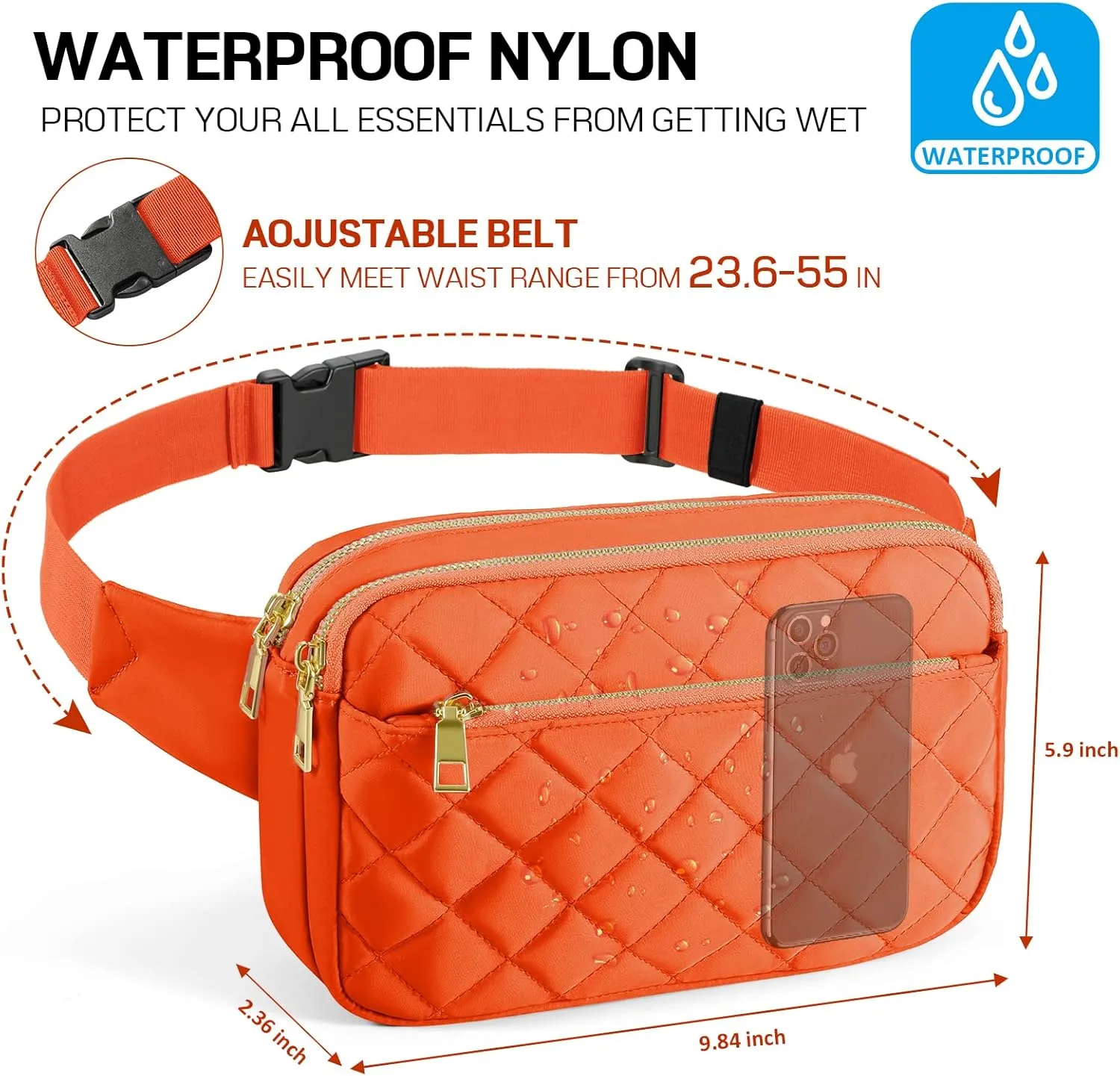 CXWMZY Fashion Fanny Packs for Women & Men, Girls Boys Teens Waist Bag Hip Bum Bag Cute Fanny Pack Casual Bum Bag with Multi-Pockets Adjustable Belts for Disney Traveling Cycling Running (Orange)