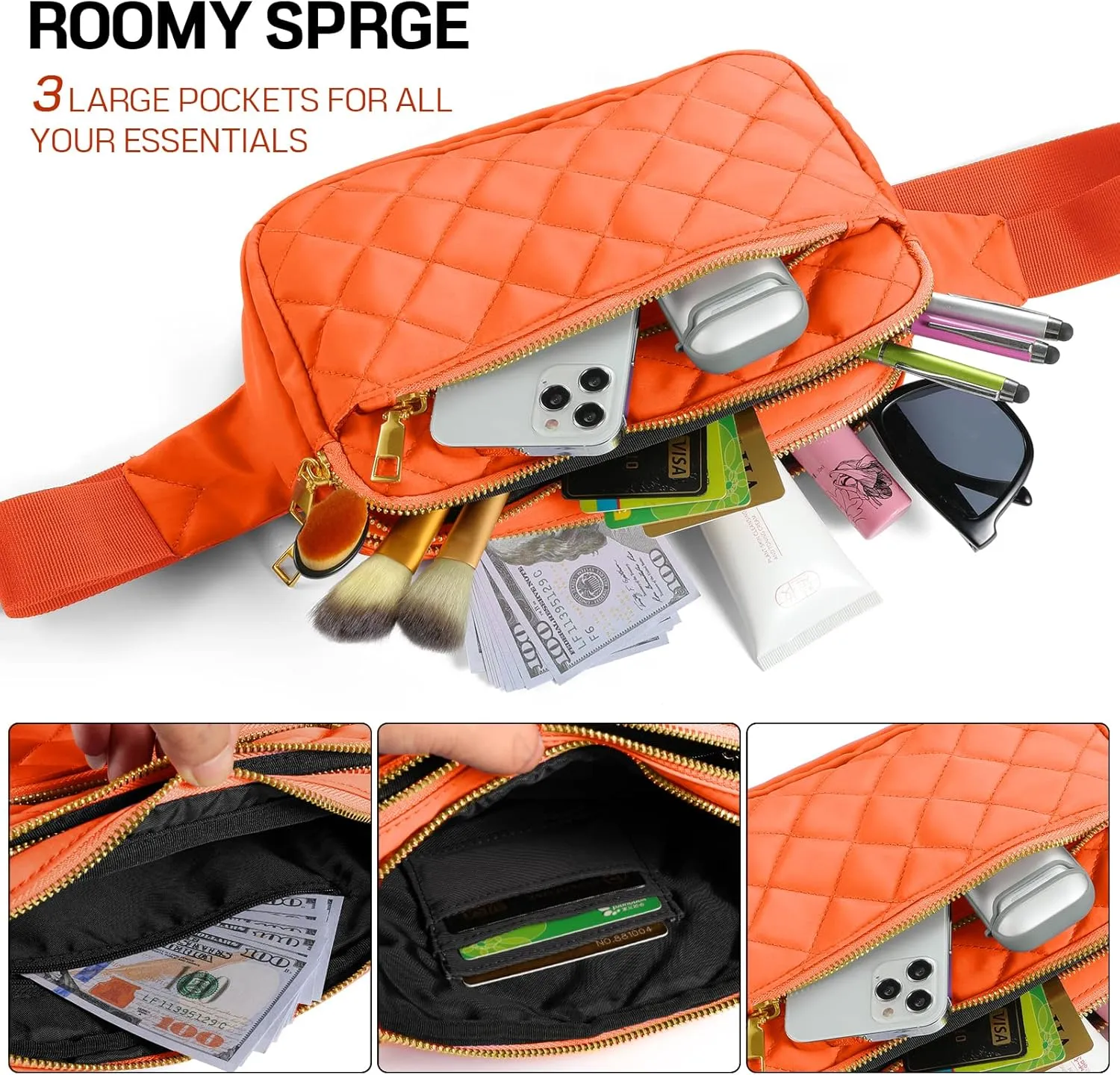 CXWMZY Fashion Fanny Packs for Women & Men, Girls Boys Teens Waist Bag Hip Bum Bag Cute Fanny Pack Casual Bum Bag with Multi-Pockets Adjustable Belts for Disney Traveling Cycling Running (Orange)