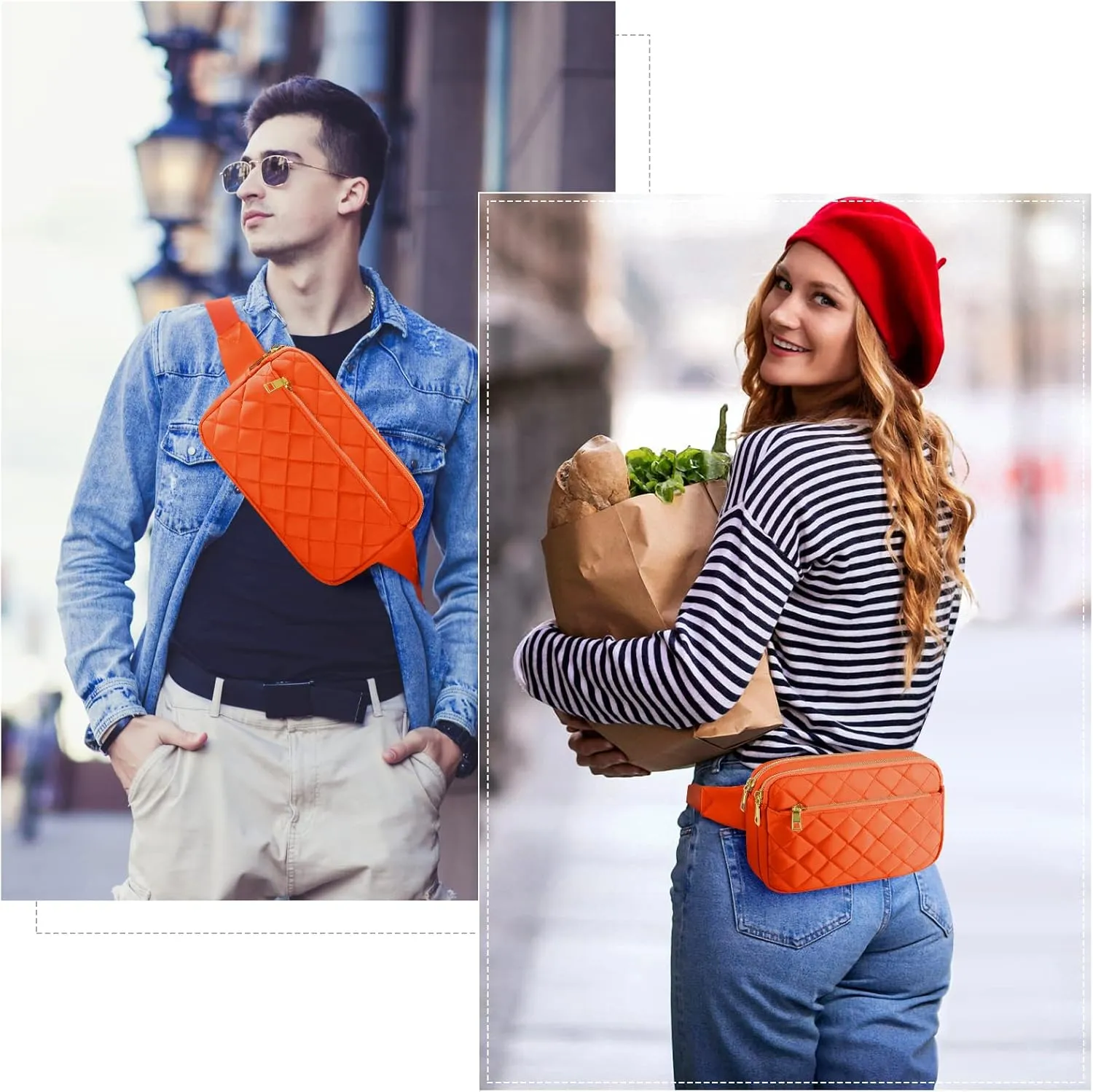 CXWMZY Fashion Fanny Packs for Women & Men, Girls Boys Teens Waist Bag Hip Bum Bag Cute Fanny Pack Casual Bum Bag with Multi-Pockets Adjustable Belts for Disney Traveling Cycling Running (Orange)