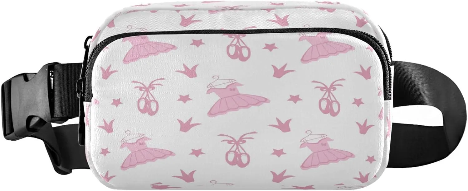 Dancing Ballerinas Silhoette Ballet Clothes Pink Star Belt Bag for Women Men Fanny Pack Small Waist Pouch Crossbody Bags for Outdoor Hiking Running Travel