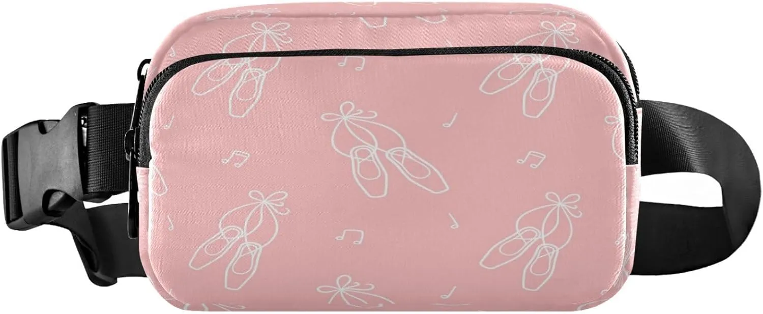 Dancing Ballerinas Silhoette Ballet Shoes Pink Music Notes Belt Bag for Women Men Fanny Pack Small Waist Pouch Crossbody Bags for Outdoor Hiking Running Travel