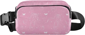 Dancing Ballerinas Silhoette Butterflies Ballet Pink Belt Bag for Women Men Fanny Pack Small Waist Pouch Crossbody Bags for Outdoor Hiking Running Travel