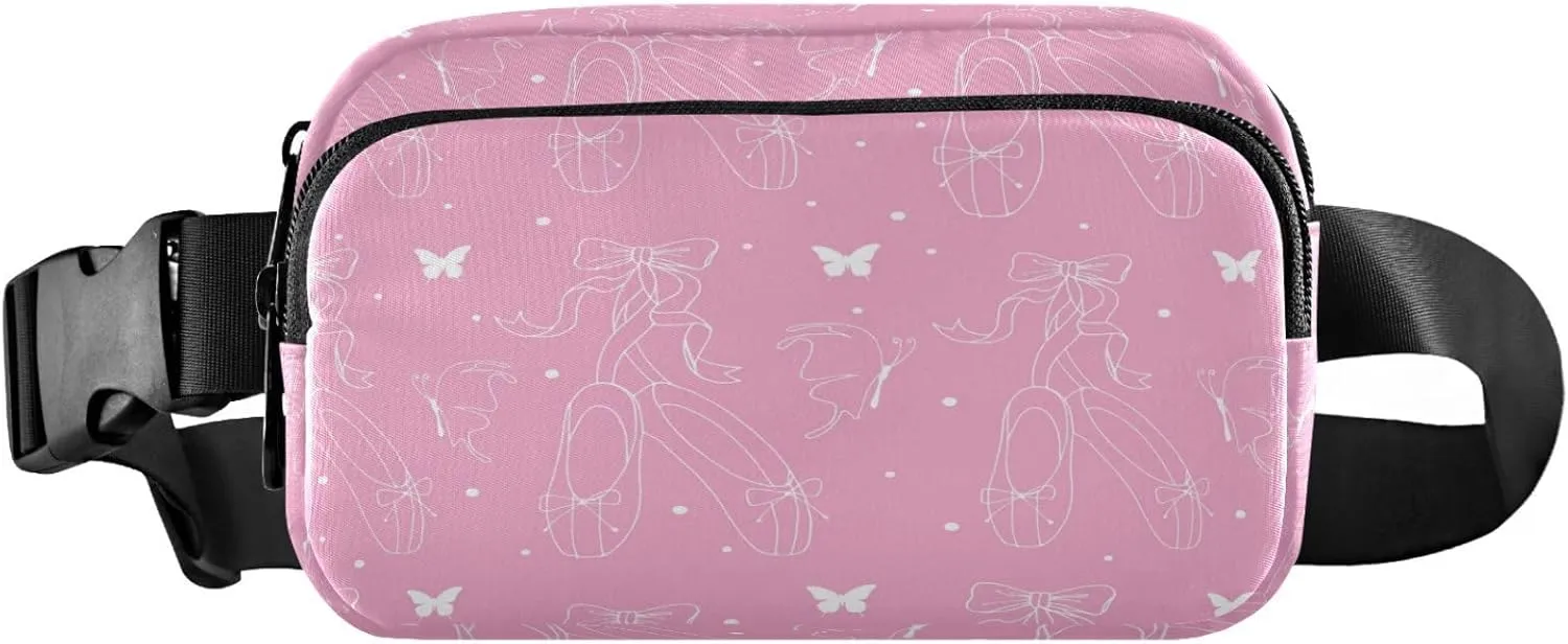 Dancing Ballerinas Silhoette Butterflies Ballet Pink Belt Bag for Women Men Fanny Pack Small Waist Pouch Crossbody Bags for Outdoor Hiking Running Travel
