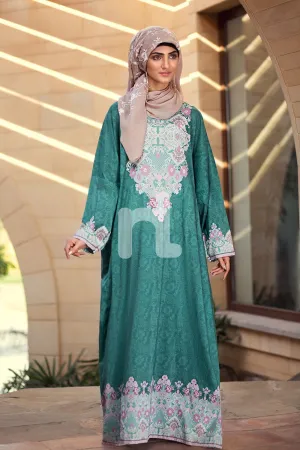 DE19-12 Green Printed Stitched Pima Cotton Fustaan - 1PC