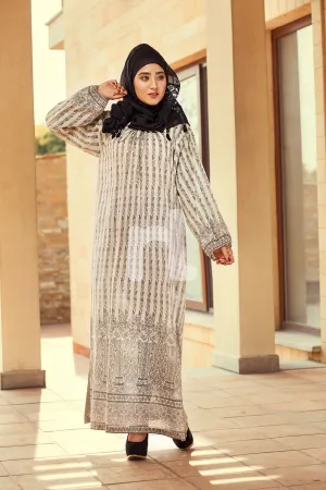 DE19-22 Beige Digital Printed Stitched Pima Cotton Fustaan - 1PC