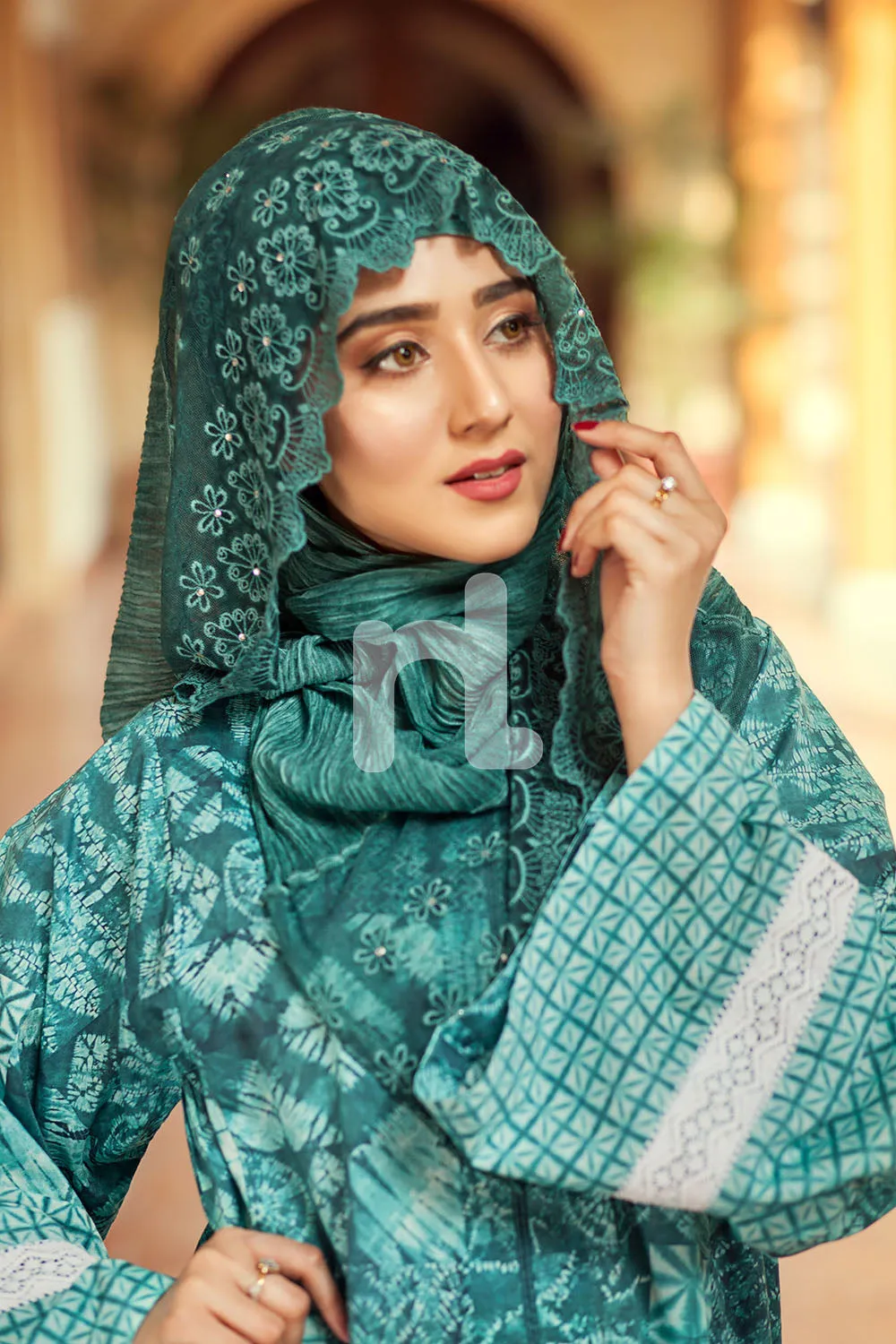 DE19-23 Blue Digital Printed Stitched Pima Cotton Fustaan - 1PC