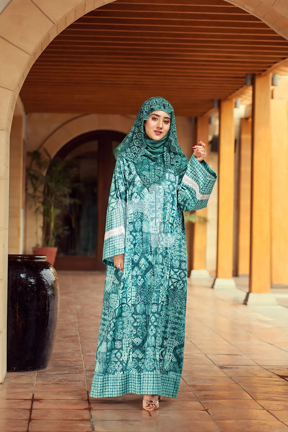 DE19-23 Blue Digital Printed Stitched Pima Cotton Fustaan - 1PC
