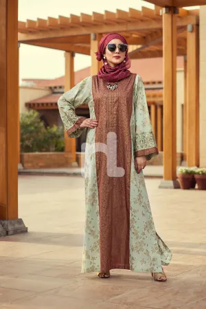 DE19-30 Brown Digital Printed Stitched Pima Cotton Fustaan - 1PC