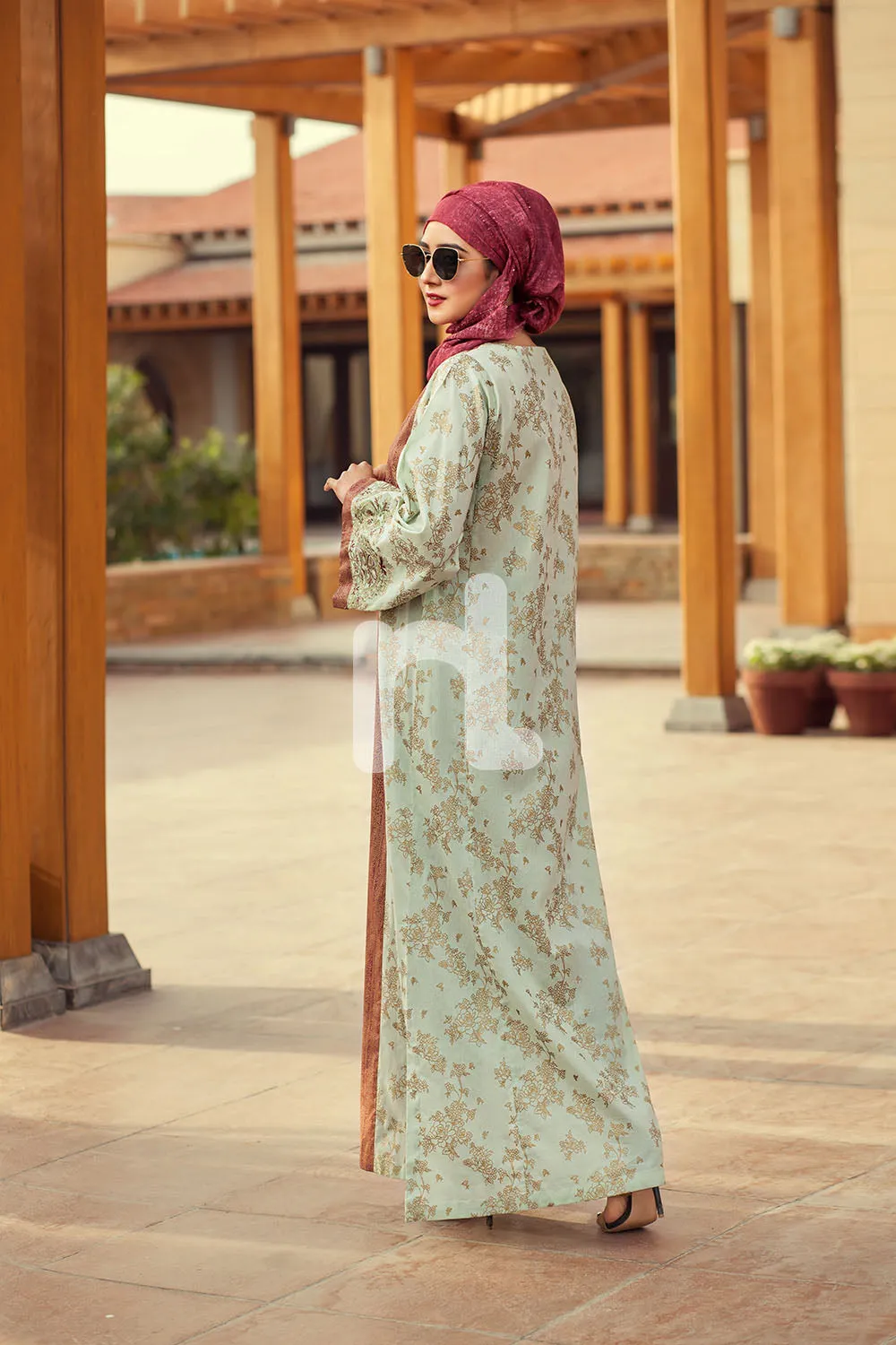 DE19-30 Brown Digital Printed Stitched Pima Cotton Fustaan - 1PC