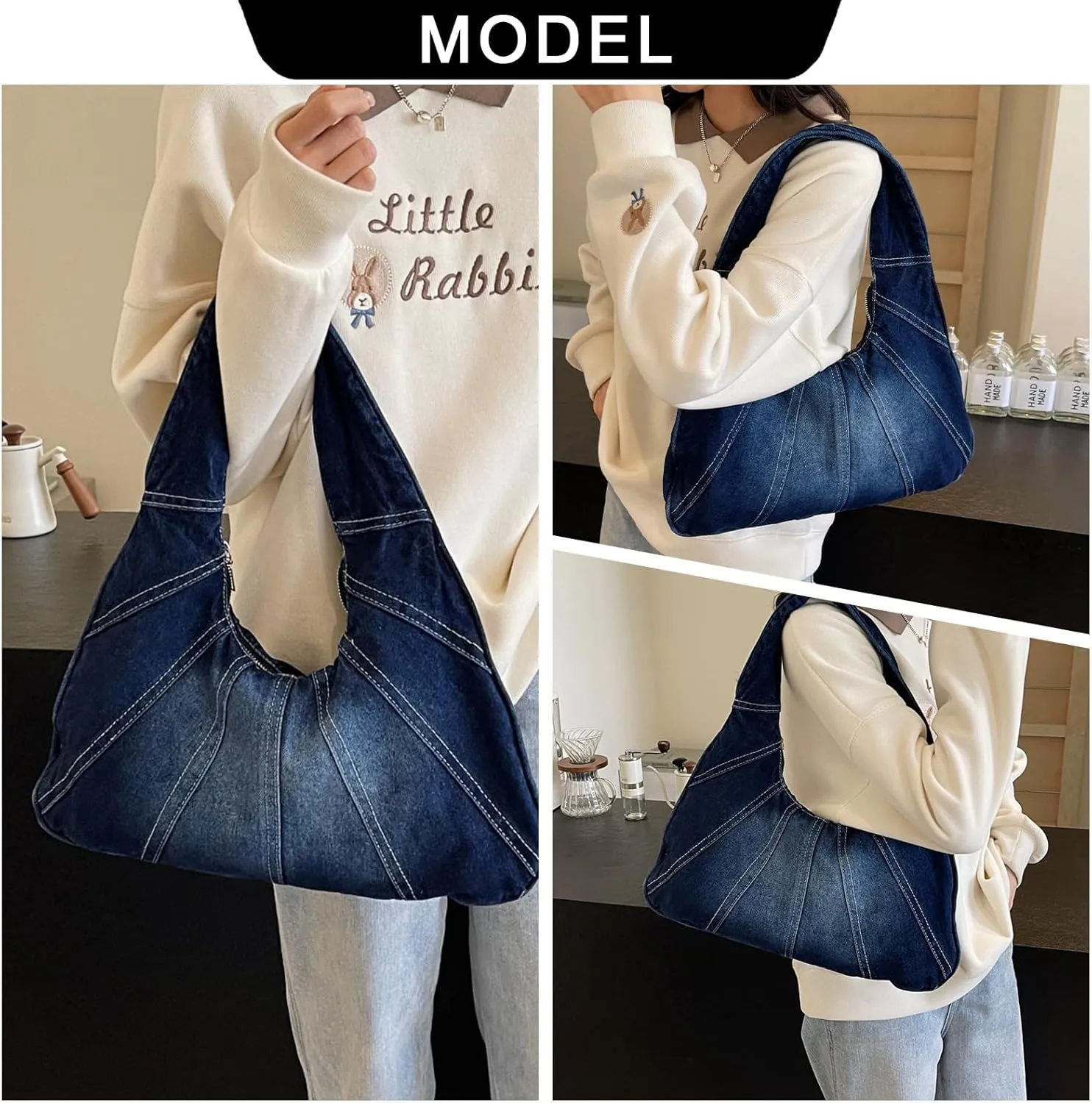 Denim Hobo Bag for Women - Trendy Jean Purses for Women Y2K Denim Shoulder Bag Slouchy Handbag