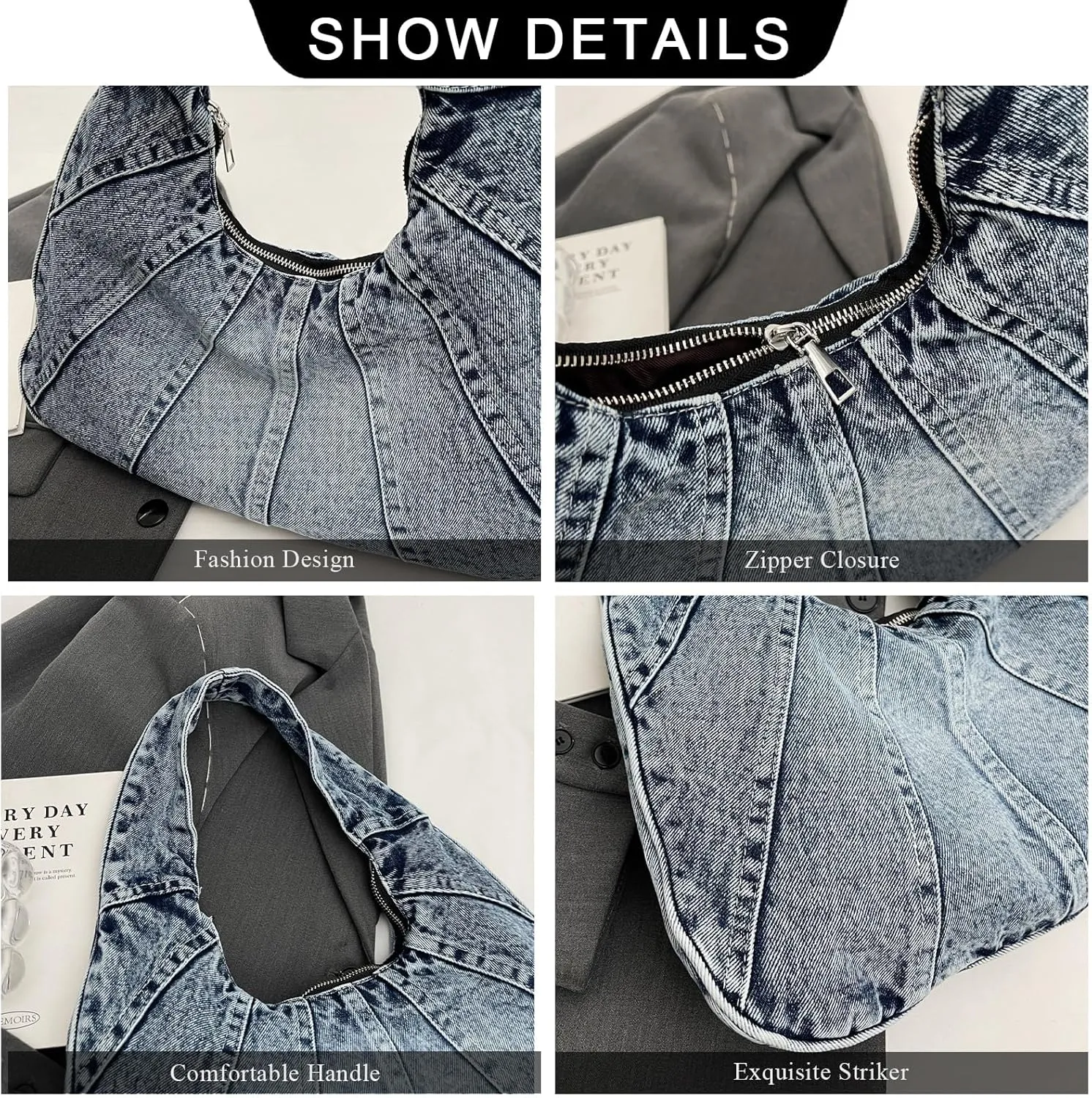 Denim Hobo Bag for Women - Trendy Jean Purses for Women Y2K Denim Shoulder Bag Slouchy Handbag