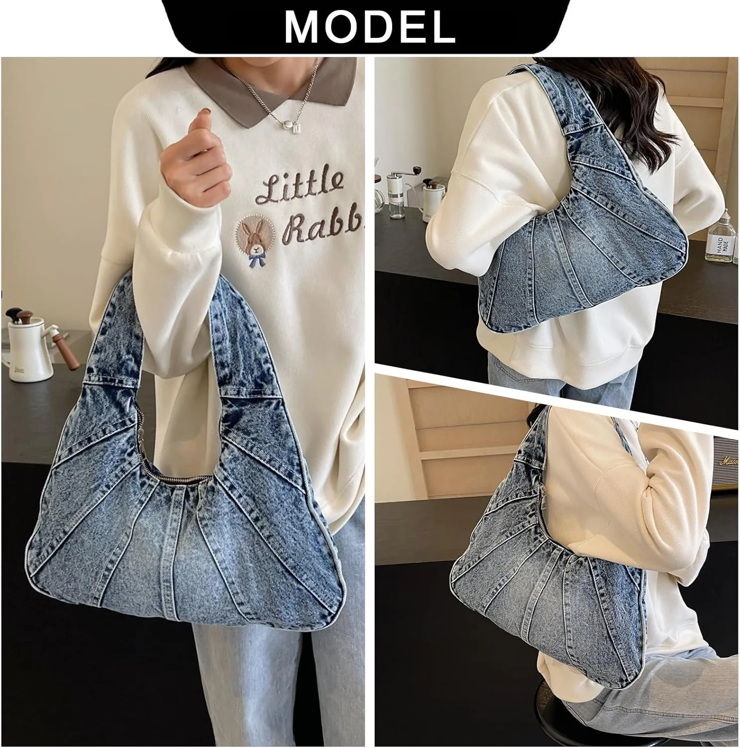 Denim Hobo Bag for Women - Trendy Jean Purses for Women Y2K Denim Shoulder Bag Slouchy Handbag
