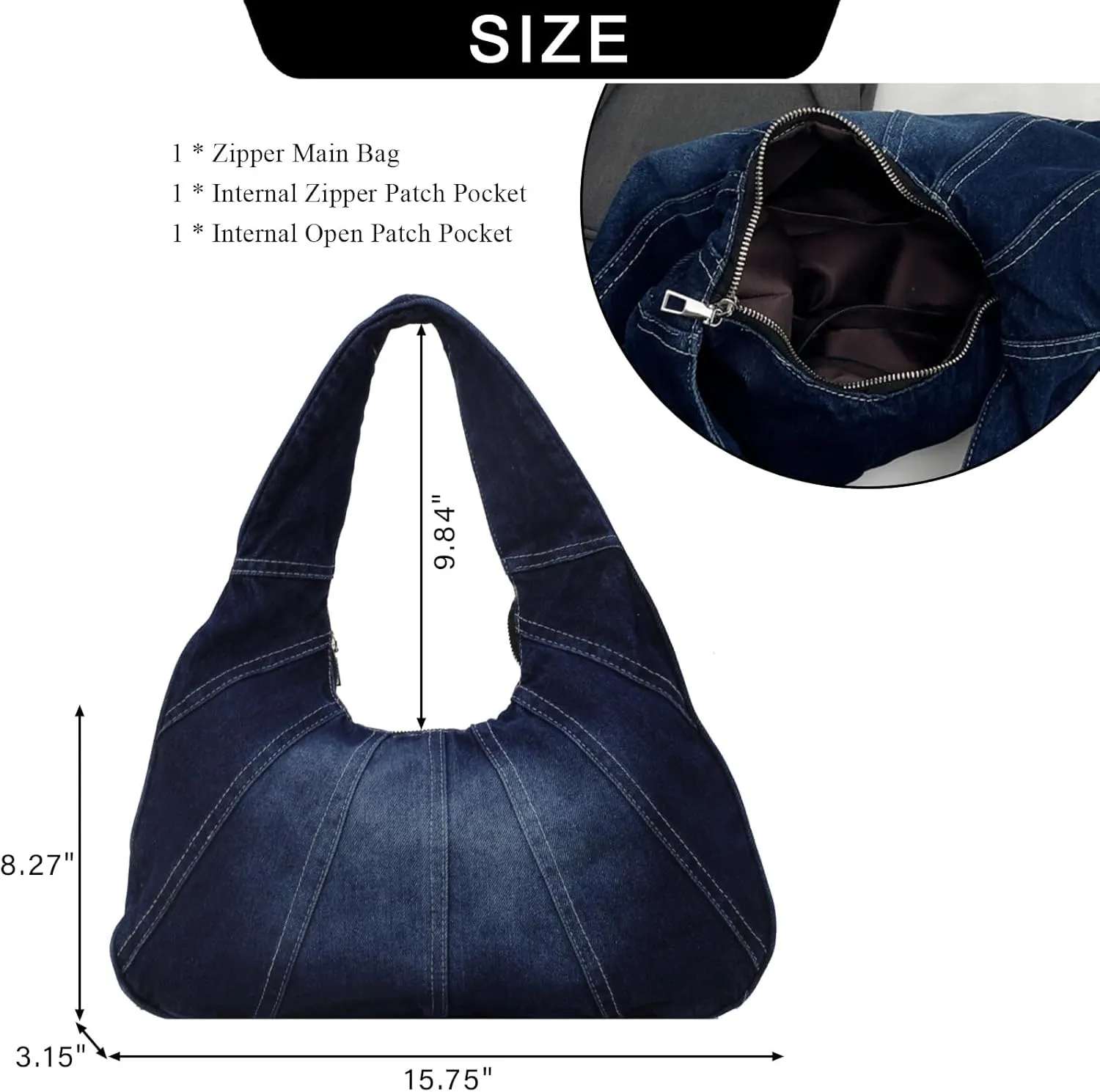 Denim Hobo Bag for Women - Trendy Jean Purses for Women Y2K Denim Shoulder Bag Slouchy Handbag