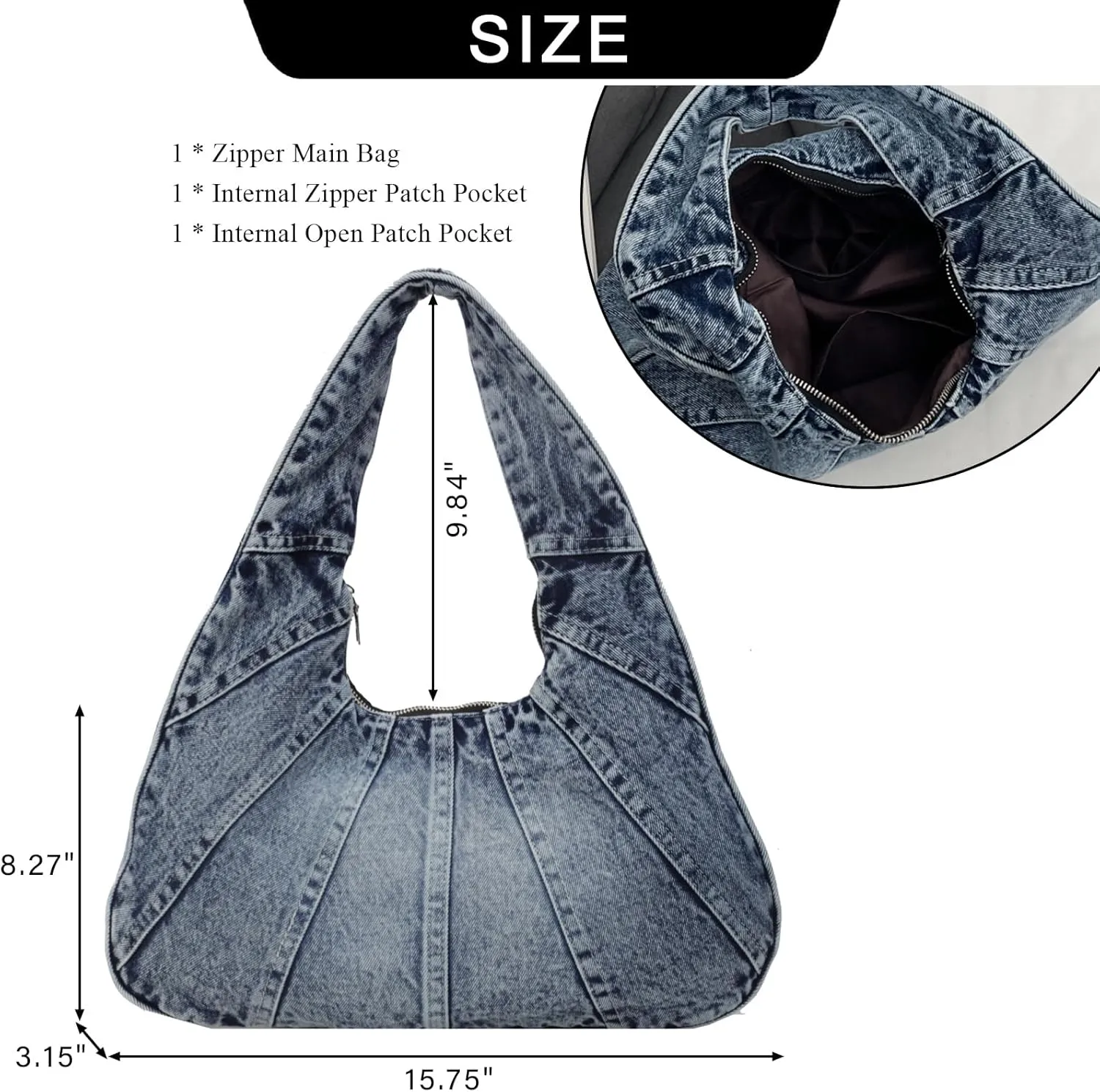 Denim Hobo Bag for Women - Trendy Jean Purses for Women Y2K Denim Shoulder Bag Slouchy Handbag