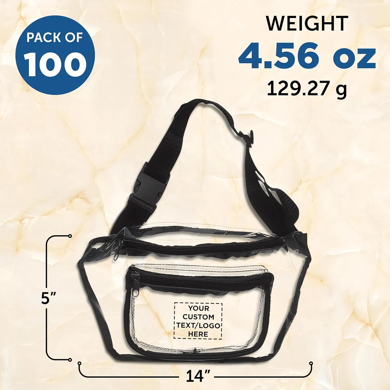 DISCOUNT PROMOS Custom Discover Clear Fanny Packs Set of 100, Personalized Bulk Pack - Great for Running, Cycling, Promotional or Tradeshow - Clear