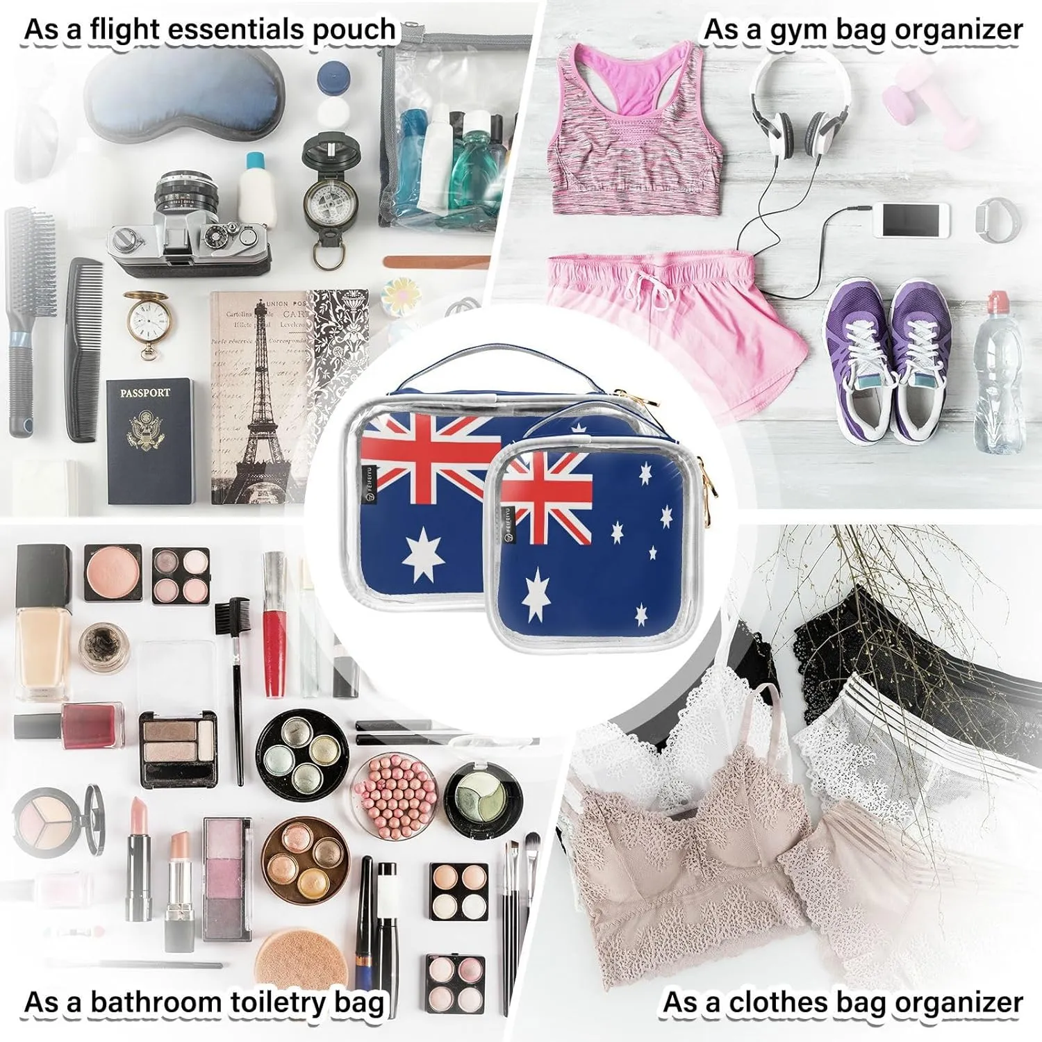 DOMIKING Australia Flag Clear Makeup Bags for Women Men Portable Cosmetic Organizer Pouch Travel Toiletry Storage Bag for Travel Gym Daily