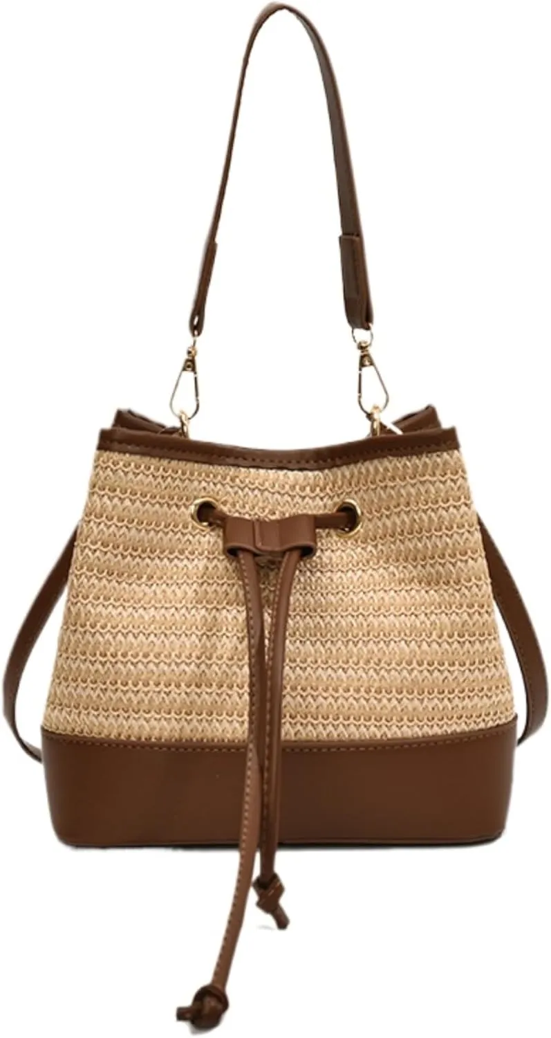 Drawstring Straw Bag Small Crossbody Purses Women Summer Y2k Beach Crochet Bucket Bags Cute Purse Trendy 2025
