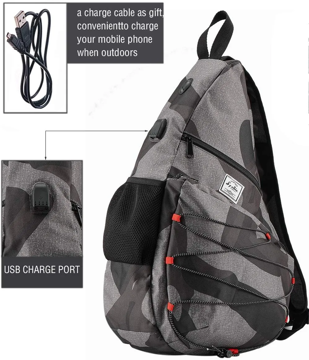 d'yallee 15.4" Sling Bag for Men Crossbody Shoulder Chest Bags Nylon for Travel Gym Sport Hiking with USB Charger Port 