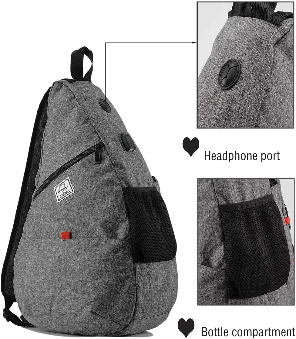 d'yallee 15.4" Sling Bag for Men Crossbody Shoulder Chest Bags Nylon for Travel Gym Sport Hiking with USB Charger Port 